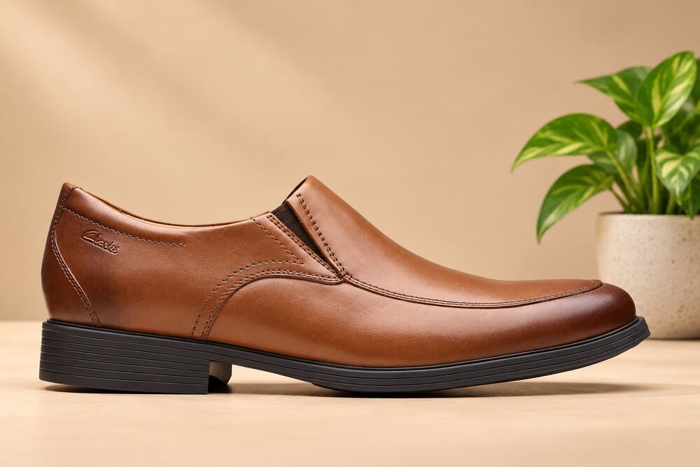 USED Clarks Whiddon Plain Men's Leather Loafers Dark Tan Size 11 US